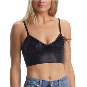 Commando Faux Leather Feather Bralette Black